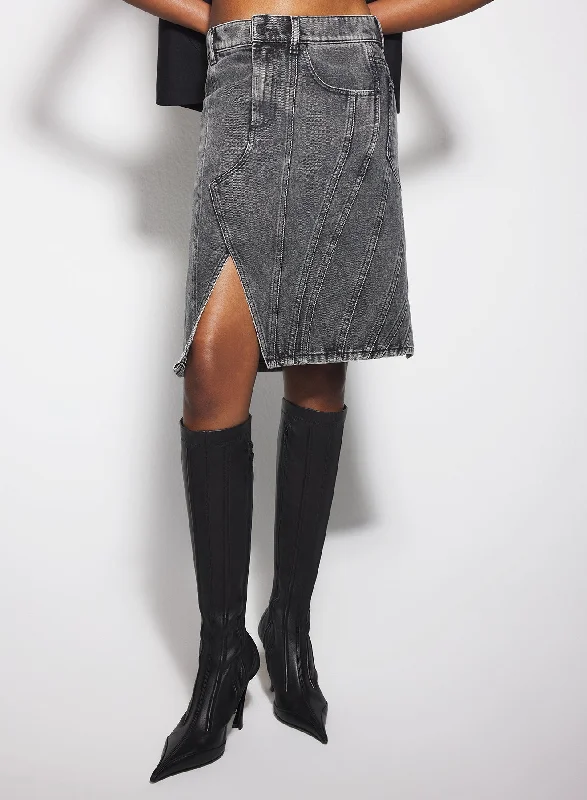 Limited Time Offer washed black spiral denim skirt