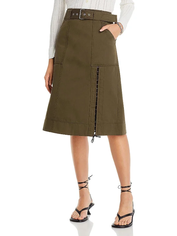 Effortless Everyday Wear Womens Belted Denim Midi Skirt