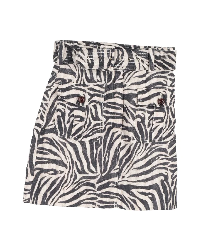 Save On Classic Elegant Styles Zimmermann Zebra Print Mini Skirt in Black and White Linen