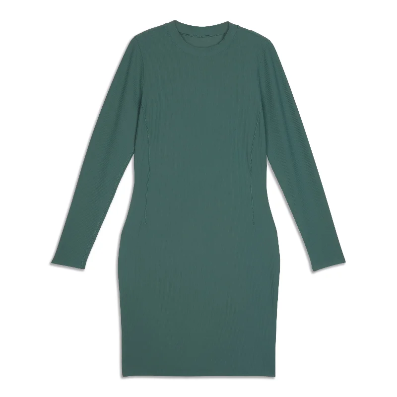 Casual Elegance Ribbed Long-Sleeve Dress - Resale