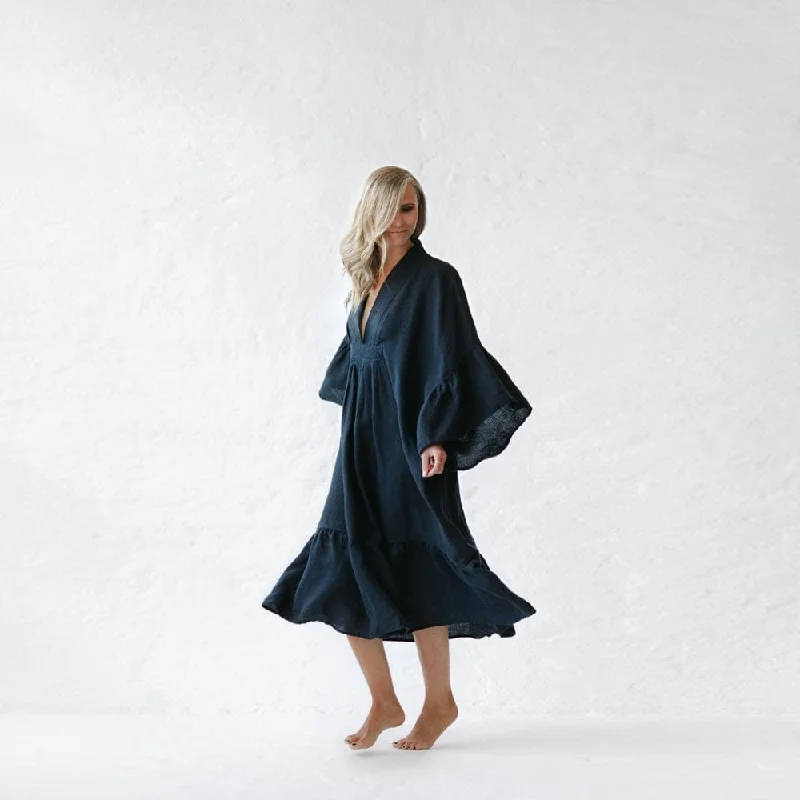 Flash Sale Seaside Tones Linen Sea Dress - Navy