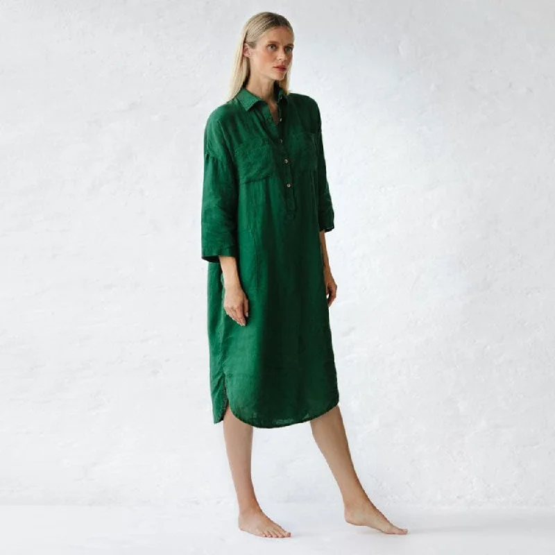 Discounts On Casual Weekend Styles Seaside Tones Linen Shirt Dress - Green