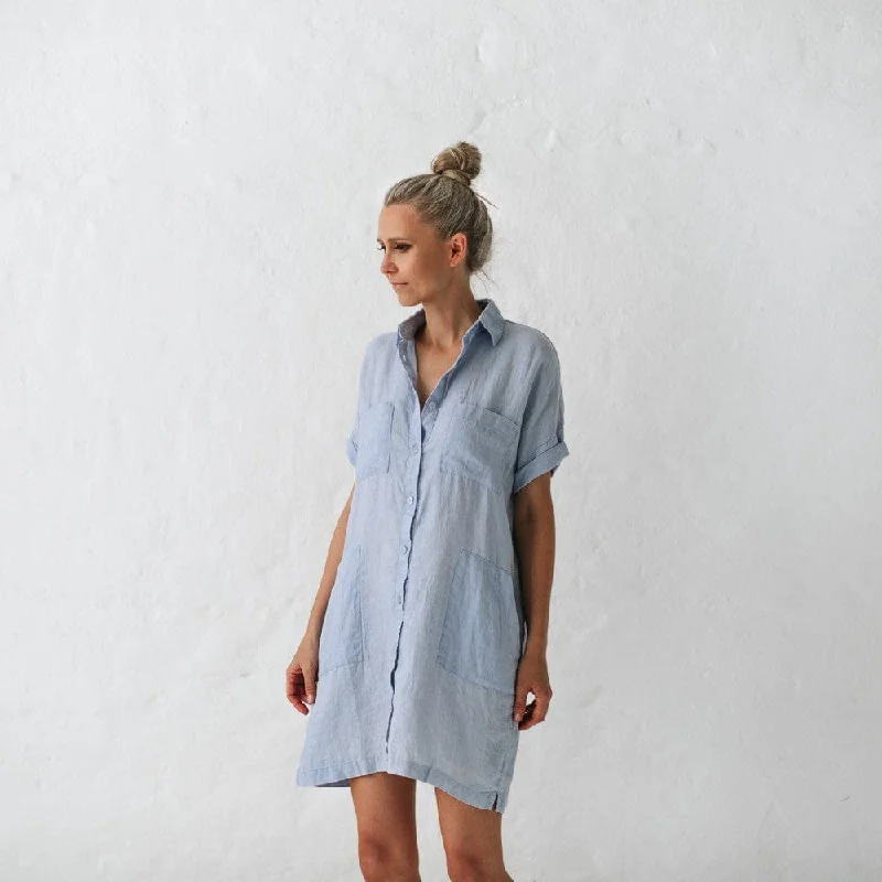 Big Savings On Rustic Countryside Styles Seaside Tones Linen Tunic Dress - Blue