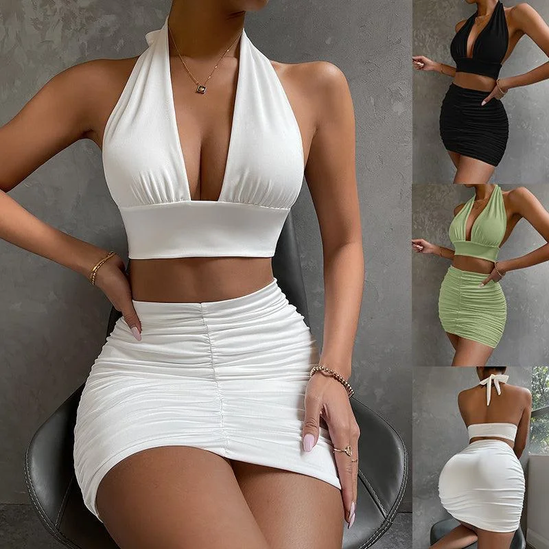 Fashion Forward Outfits Women's Dress Suit Two-piece Lace-up Hip Top