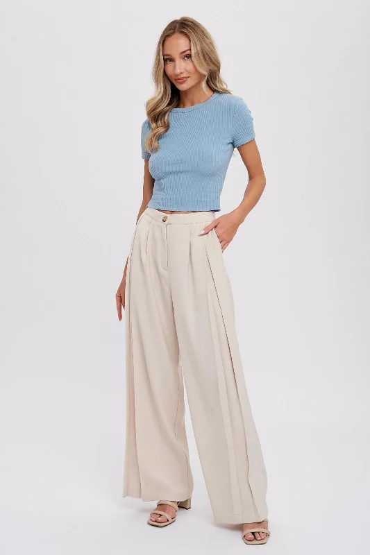 Holiday Sale Beige Pintuck Wide Leg Pants