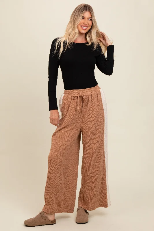 Weekend Special Camel Contrast Stripe Side Slit Pants