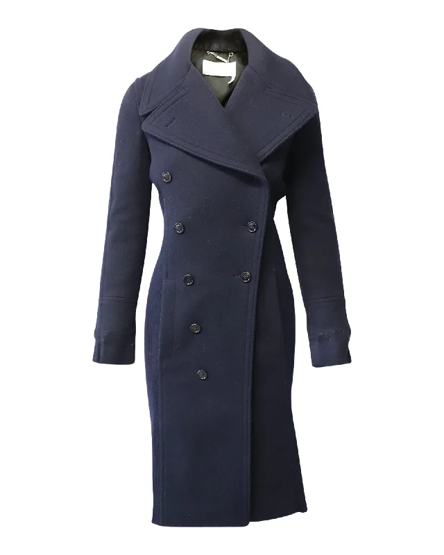 Fast Fashion Favorites Chloe Mid-Length Double-Breasted Coat in Navy Blue Wool