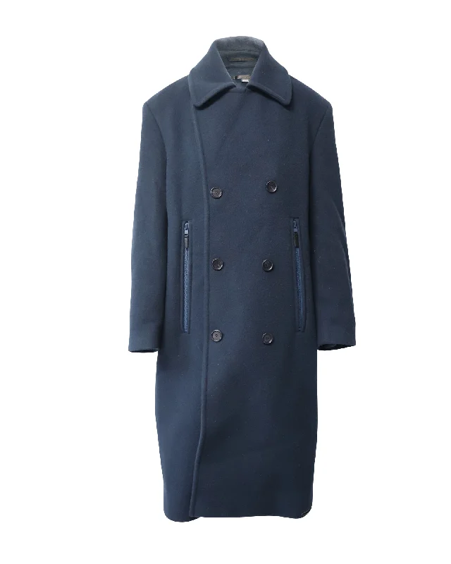 Shop Sales Eytys Long Coat with Zip Pocket in Navy Blue Wool