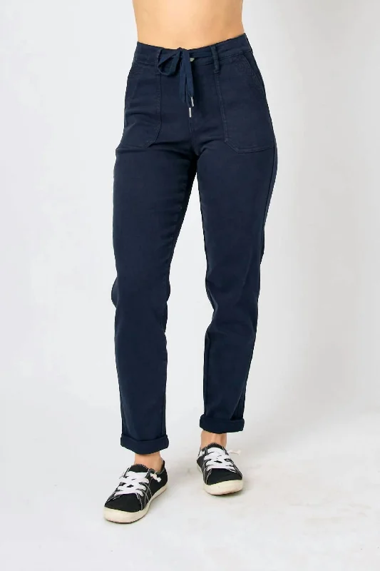 Limited Stock, Big Sale High Waist Garment Dyed Cuffed Jogger In Navy