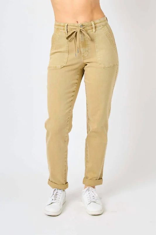 Big Discounts High Waist Garment Dyed Cuffed Joggers In Khaki