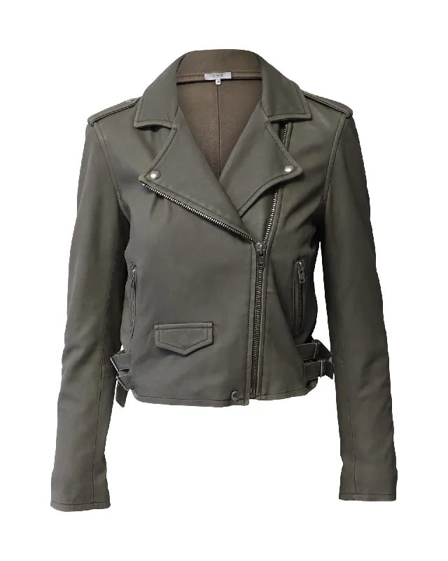 Season Transition Versatile Wear Clearance Iro Cropped Moto Jacket in Grey Lambskin Leather