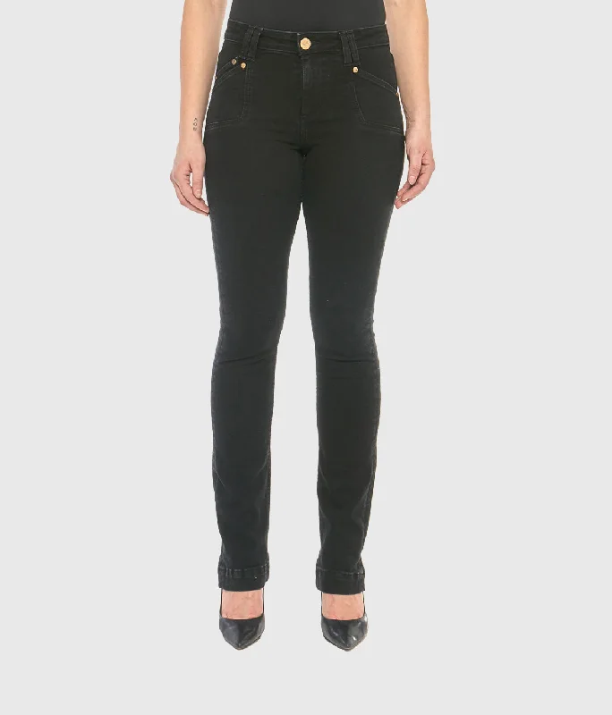 All Season Basics Discount KRISTINE-RBLK Mid-Rise Straight Jeans