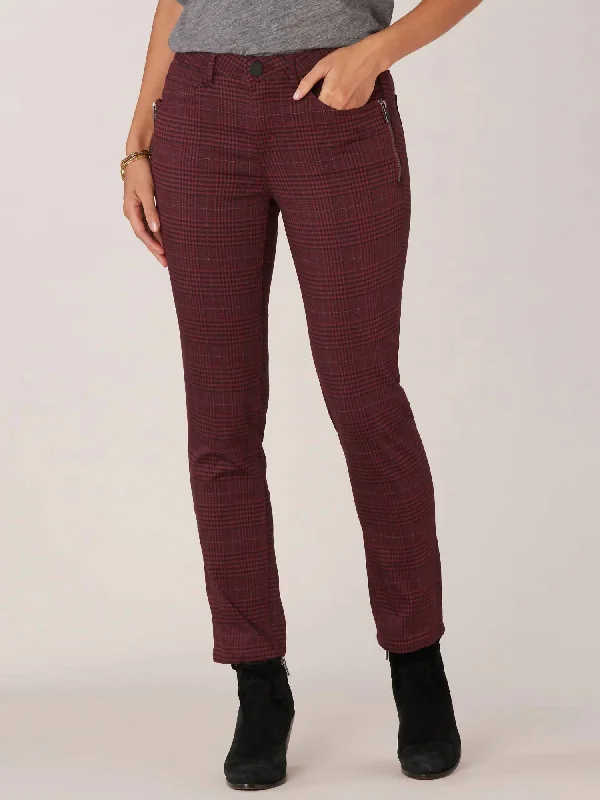 Trendy Urban Attire Side Zip Syrah Vintage Skinny Jeans In Burgundy Black Plaid