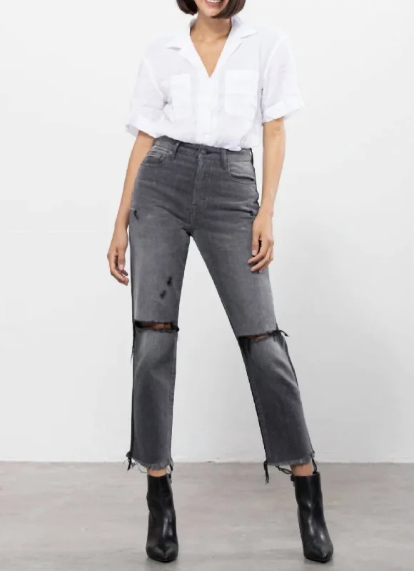 Spring Fashion Two Tone Trecey High Rise Straight Jean in Black